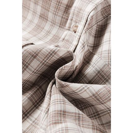 Khaki Checkered Print Loose Fit Buttoned Hooded Shacket