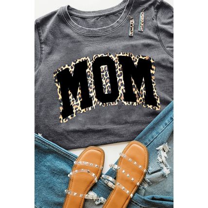 Gray Leopard MOM Graphic Crewneck Mothers Day T Shirt