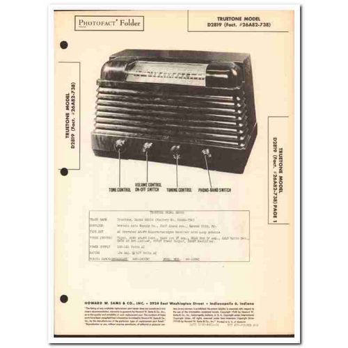 truetone model d2819 7-tube am fm radio receiver sams photofact manual