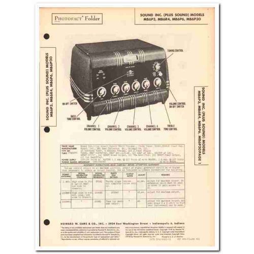 sound inc model mb6p3x mb6r4 mb6p6 pre amplifier sams photofact manual