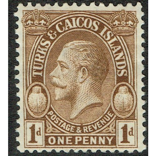 Turks & Caicos 1928 1d Brown SG177 MM