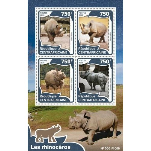 CENTRAL AFRICA 2016 SHEET MNH RHINOCEROSES RHINOS WILDLIFE RHINOCEROS WILDLIFE