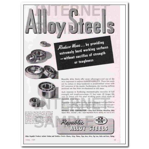 REPUBLIC STEEL CORPORATION 1948 Alloy Steels reduce ware vintage ad