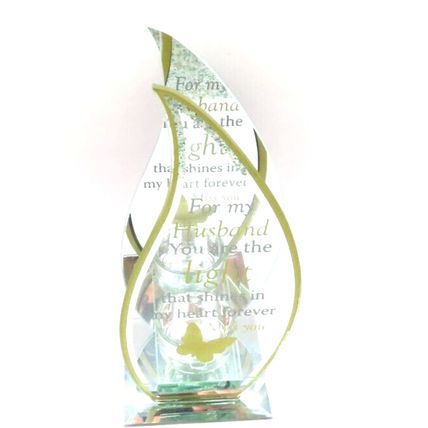 Flame Shaped Husband Tea Light Holder Memorial Verse Glass 20 CM Gift Sentiment