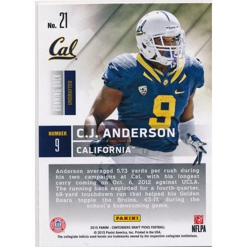 2015 Panini Contenders Draft Picks Season Ticket 21 C.J. Anderson Golden Bears