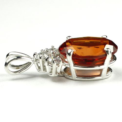 Created Padparadscha Sapphire, 925 Sterling Silver Pendant, SP043