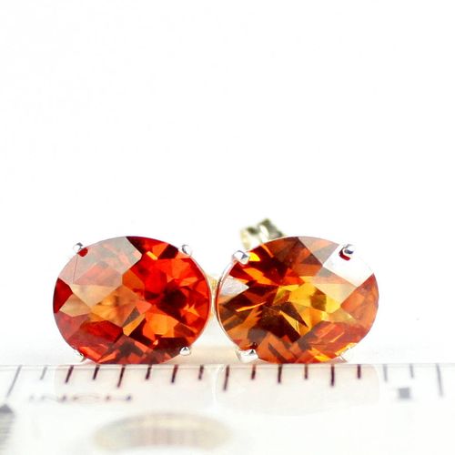 Created Padparadscha Sapphire, 925 Sterling Silver Post Earrings, SE102