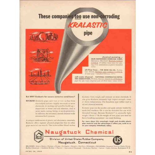 UNITED STATES RUBBER COMPANY 1955 Kralastic non-corroding vintage ad