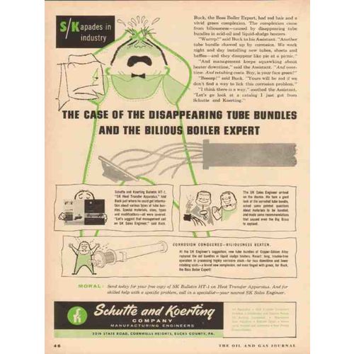 SCHUTTE KOERTING COMPANY 1955 disappearing tube bundles vintage ad