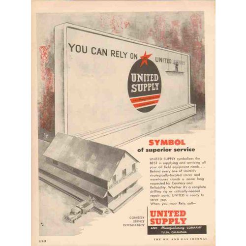 UNITED SUPPLY MFG COMPANY 1955 rely symbol superior service vintage ad