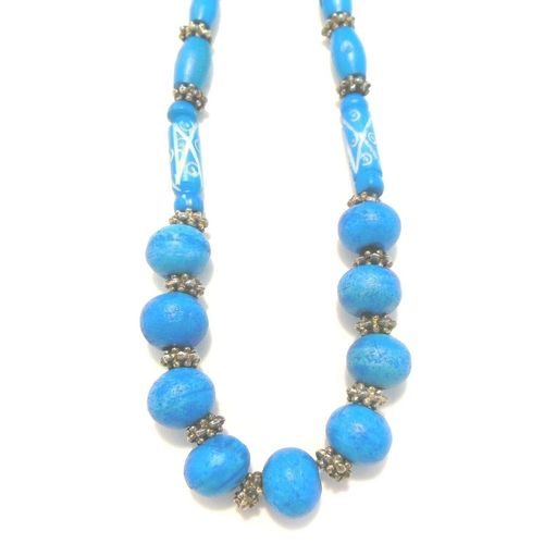 Vintage Beaded Blue and Purple Necklace Ceramic Beaded Necklace
