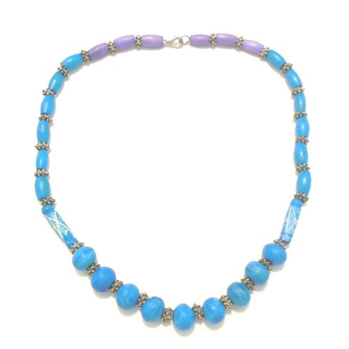 Vintage Beaded Blue and Purple Necklace Ceramic Beaded Necklace