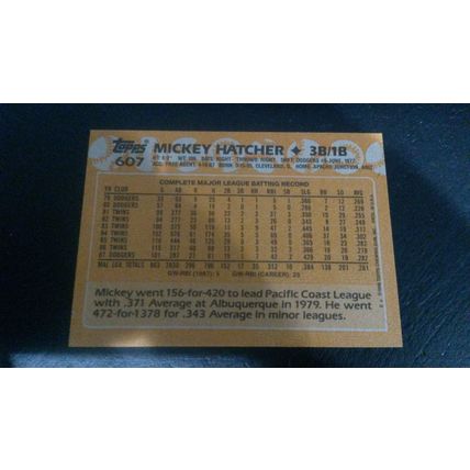 1988 Topps Card # 607 Mickey Hatcher Excellent-Mint (6) Los Angeles Dodgers