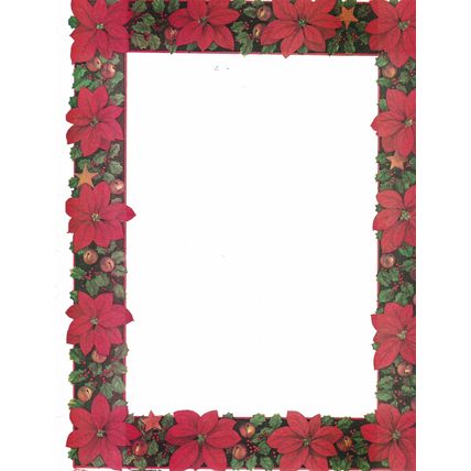 Poinsettia Christmas Framed Letterhead Stationery Paper 55 Pieces Notes Craft