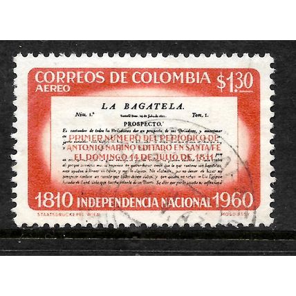COLOMBIA 1960 ANNIV OF INDEPENDENCE 1p.30 LA BAGATELA NEWSPAPER SG1044 FINE USED