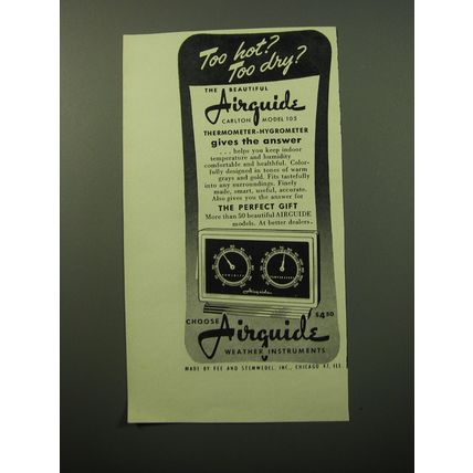 1950 Airguide Carlton Model 105 Thermometer-Hygrometer Advertisement - Too hot?