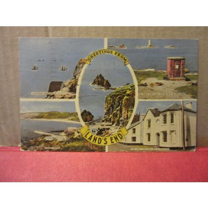 multiview, LAND'S END, CORNWALL .. used vintage postcard 1954 pm #