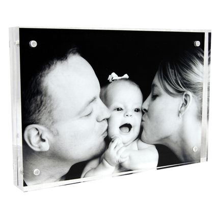Magnetic Clear Acrylic Photo Picture Frame 6x4" FreeStanding High Quality Chunky