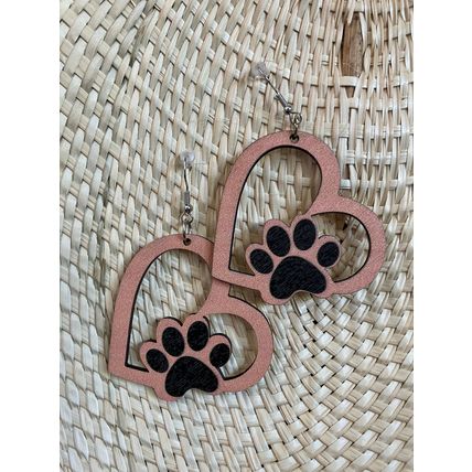 Earrings Heart-Shaped Dog Paw Wooden Dangle Earrings #452