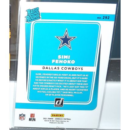 2021 Panini Donruss SIMI FEHOKO (Dallas Cowboys) Rated Rookie #292