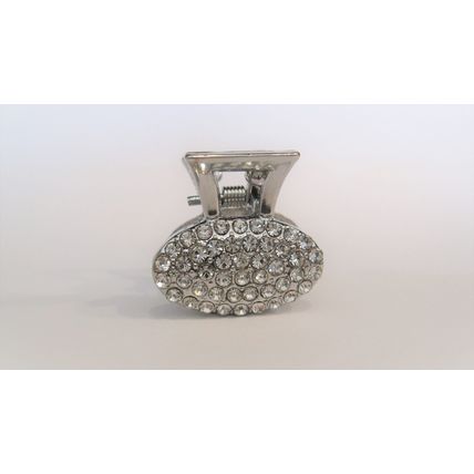 Small silver metal hair claw clip with crystals stocking stuffer gifts for