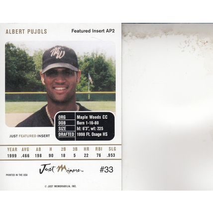 ALBERT PUJOLS 2004 MAPLE WOODS ROOKIE AUTOGRAPHED HOF WORLD CHAMPION PLAYER CARD