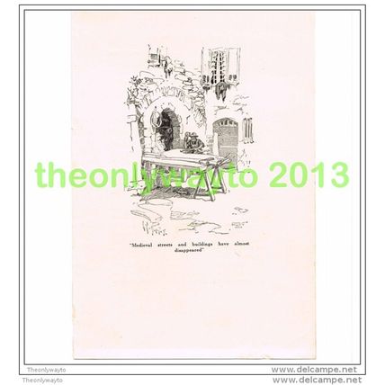 MEDIEVAL STREETS, VILLEFRANCE, FRANCE, BOOK ILLUSTRATION (PRINT), 1920