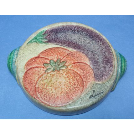 Decor Ceramic Pottery Wall Hanging Trivet Italy Plaque Eggplant Tomatoes Art 9”