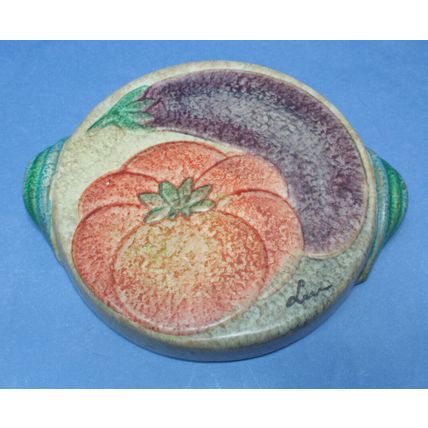 Decor Ceramic Pottery Wall Hanging Trivet Italy Plaque Eggplant Tomatoes Art 9”