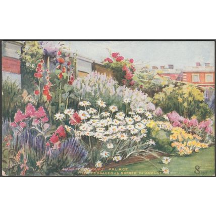 Herbaceous Border, Hampton Court Palace, c1925 - Tuck's Oilette Postcard