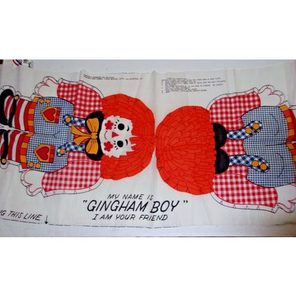 Vintage Cut & Sew Fabric Panel Gingham Girl & Gingham Boy