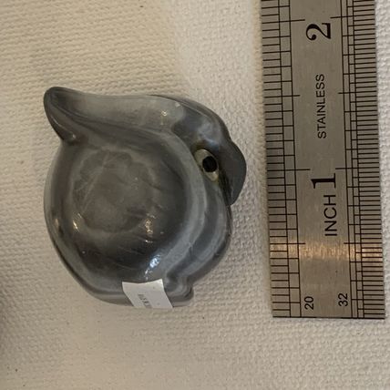 Grey Banded Agate Owl Figurine W Stand Vintage Fine Chinese Animal Carving 1.4"
