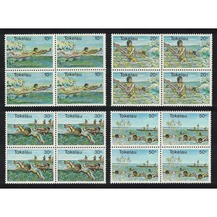 Tokelau Swimming Water Sports 4v Blocks of 4 1980 MNH SG#73-76 Sc#73-76