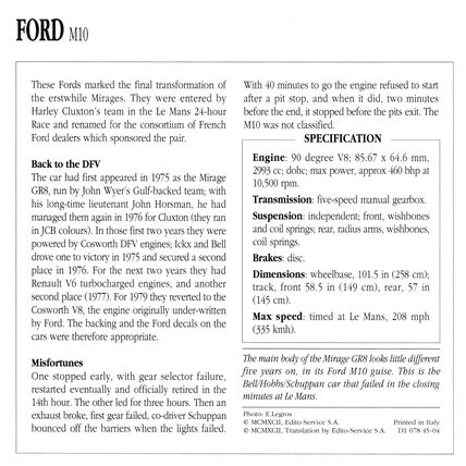 Collectors Club card. Classic Cars. Ford M10