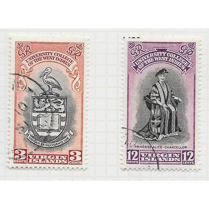 VIRGIN ISLANDS BRITISH 1951 KG6 UNIVERSITY COLLEGE WEST INDES USED SG130 SG131