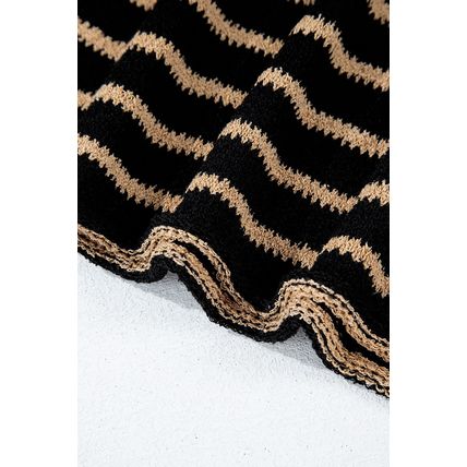 Black Stripe Drop Shoulder Round Neck Loose Sweater