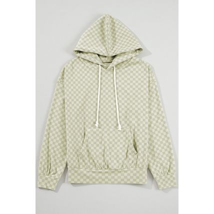 Green Checkered Print Kangaroo Pocket Drawstring Hoodie