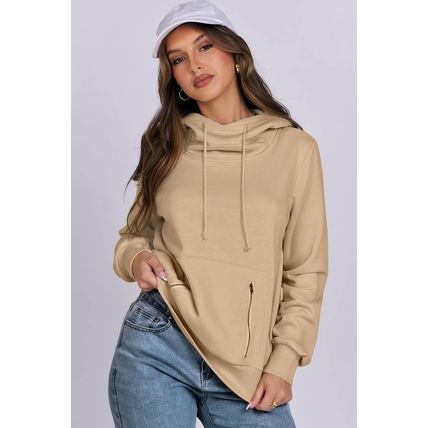 Parchment Zipped Pocket Cozy Drawstring Hoodie