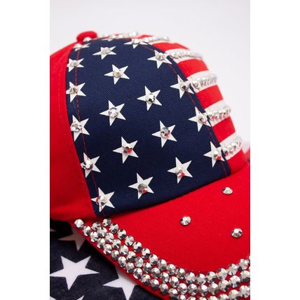 Fiery Red American Flag Rhinestone Decor Baseball Cap