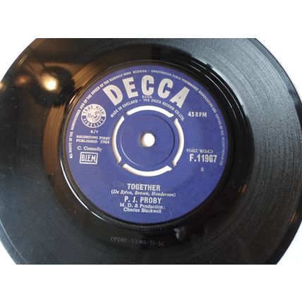 7"1964. P J PROBY .TOGETHER .DECCA F.11967,SWEET AND TENDER ROMANCE.EXCELLENT