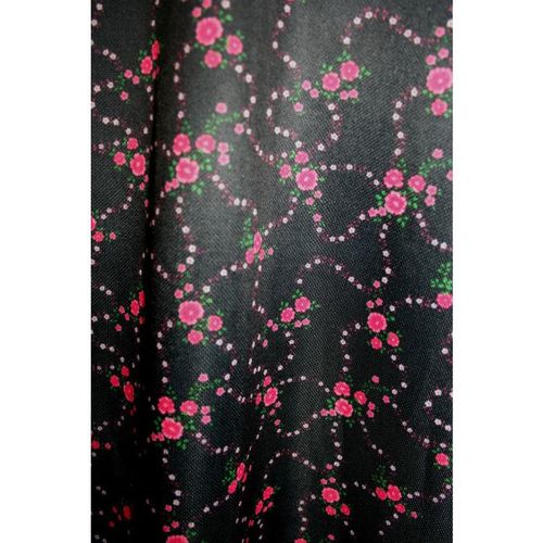 Vintage 1970 Hand made Black Pink Floral Midi Skirt Size 4 6 Womens