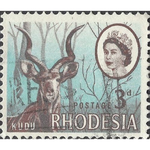 RHODESIA, MAMMALS, Kudu, Tragelaphus strepsiceros, blue 1966, 3d, #4