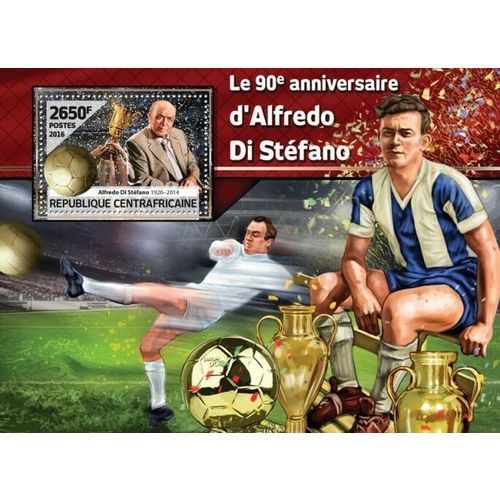 CENTRAL AFRICA 2016 SHEET MNH DI STEFANO FOOTBALL PLAYERS SOCCER SPORTS 3A