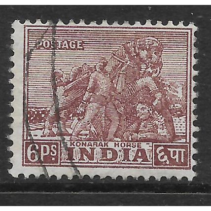 INDIA 1949 6p PURPLE BROWN KONARAK HORSE SG 310 FINE USED#