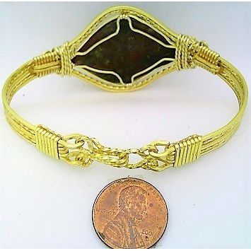 Bloodstone Gold Wire Wrap Gemstone Bangle Cuff Bracelet Sz. 7