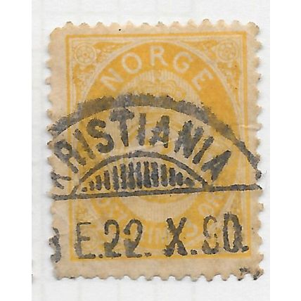 NORWAY 1886 CLASSIC POSTHORN UNSHADED 3ore ORANGE-YELLO USED KRISTIANA PMK DATED