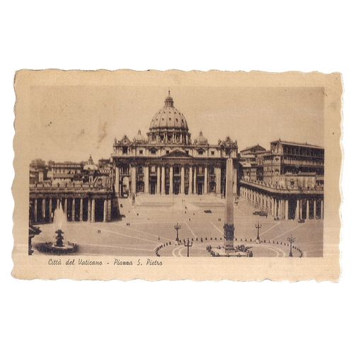 PIAZZA S. PIETRA, VATICAN CITY.. used vintage postcard 1943 postmark