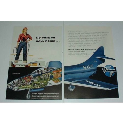1955 Grumman F9F-8 Cougar Airplane Ad - Rosie