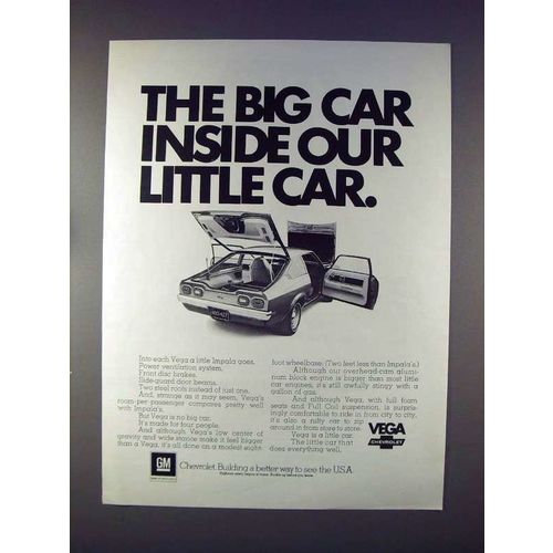 1972 Chevrolet Vega Car Ad - Big Car Inside Little Car
