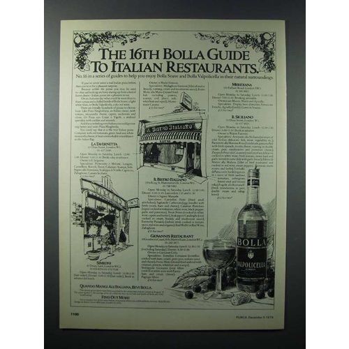 1979 Bolla Wine Ad - 16th Guide to Italian Restaurants